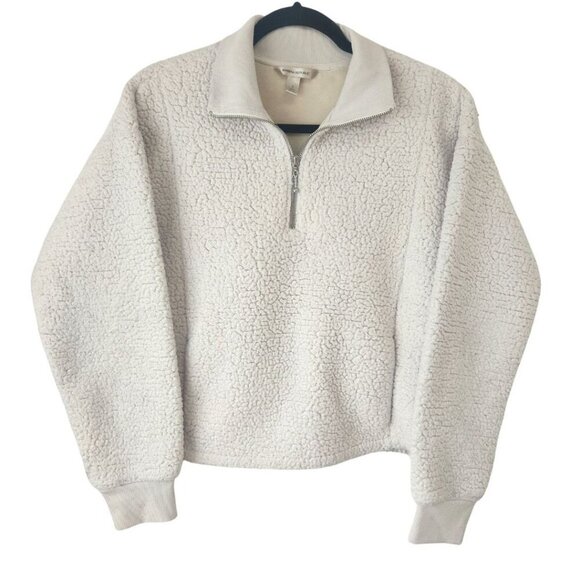 Banana Republic Cream Sherpa Quarter Zip Pullover Sweater Women's S - Picture 1 of 8